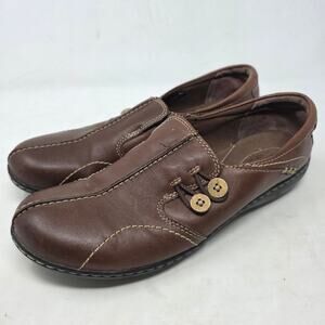 Clarks Brown Leather Slip-On Comfort Shoes Womens Size 10